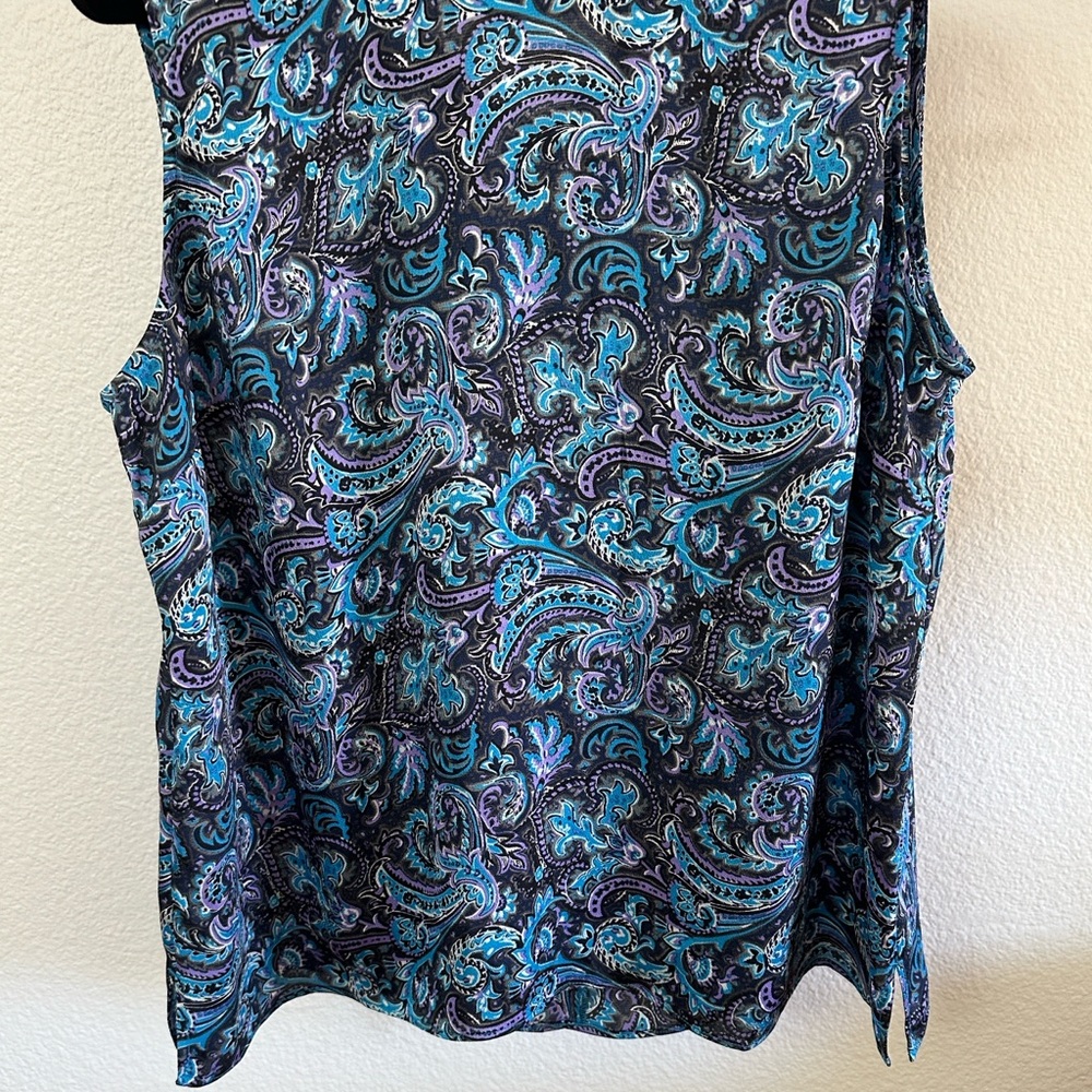 Talbots sleeveless blouse vibrant blue and purple - Picture 6 of 8